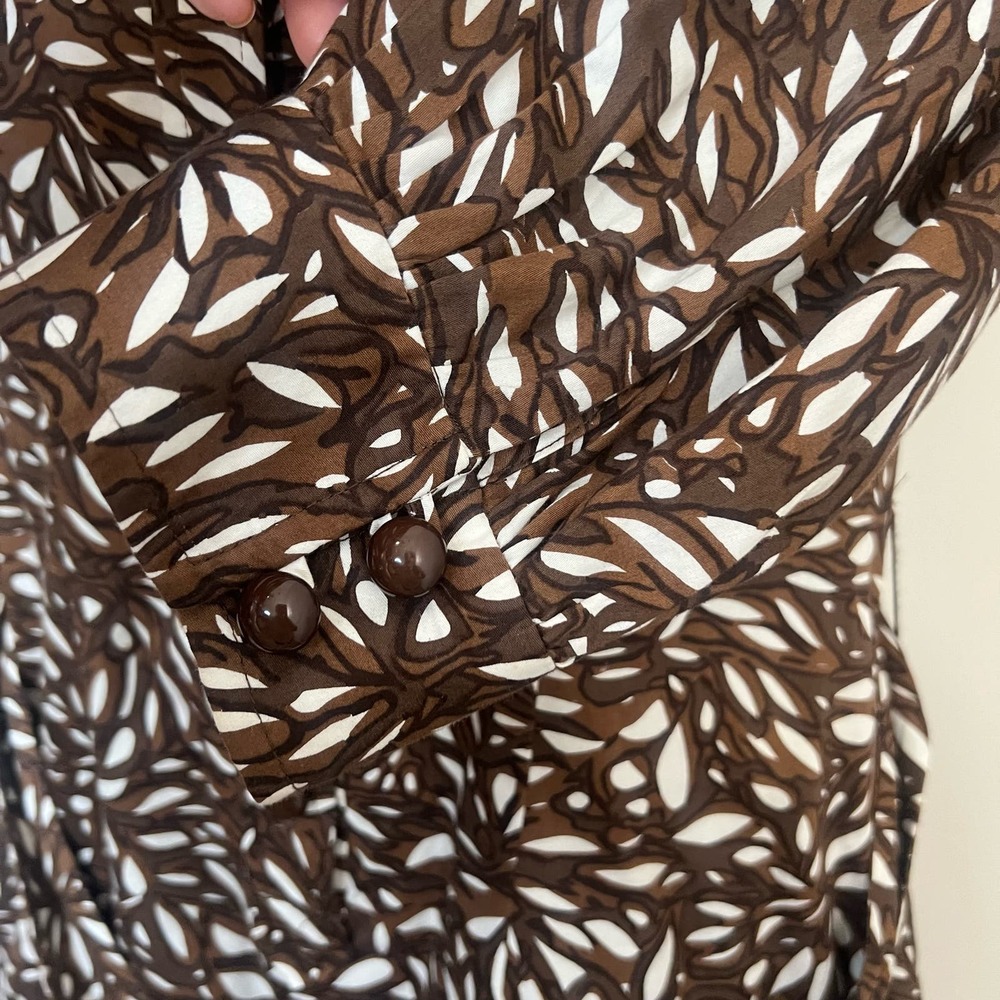 An Original Milly Shirt Dress Size 2 Brown White Print Belted Mini City Chic - Picture 10 of 16